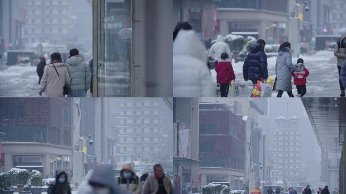 雪中街道行人