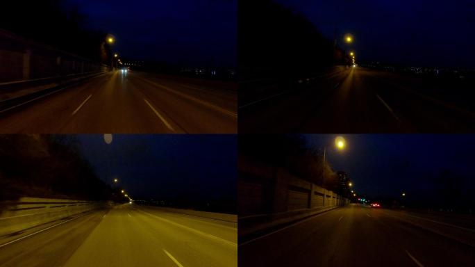夜间驾驶汽车马路后退路灯夜晚开车行驶