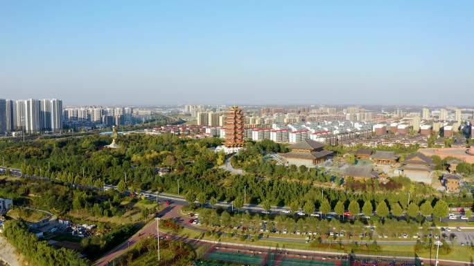 4K正版航拍山东省临沂市沂河城市风景