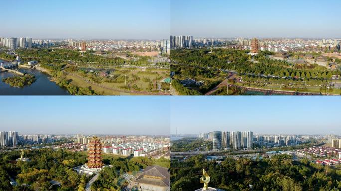 4K正版航拍山东省临沂市沂河城市风景