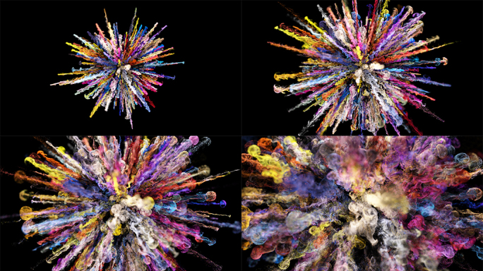 彩色粒子粉末爆炸五彩烟雾流体扩散特效视频