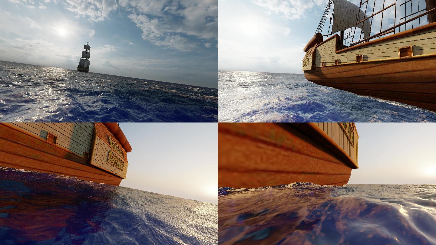 乘风破浪扬帆起航大海航行的木船