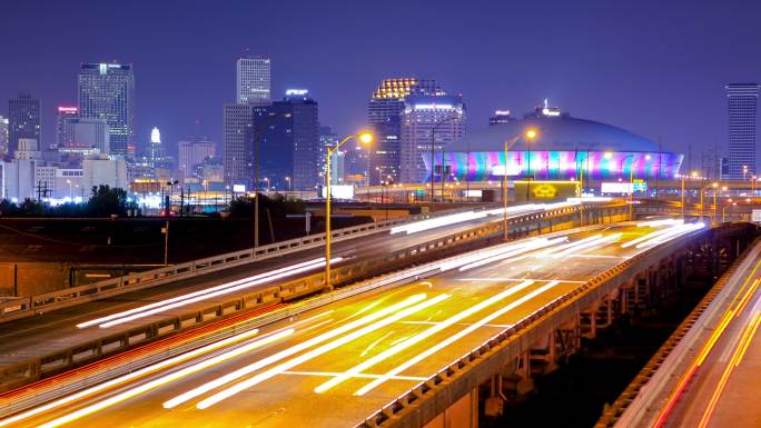 城市夜景都市夜景延时车轨车流川流不息车水