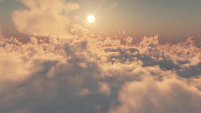 日落时飞越云层的无缝3D模拟