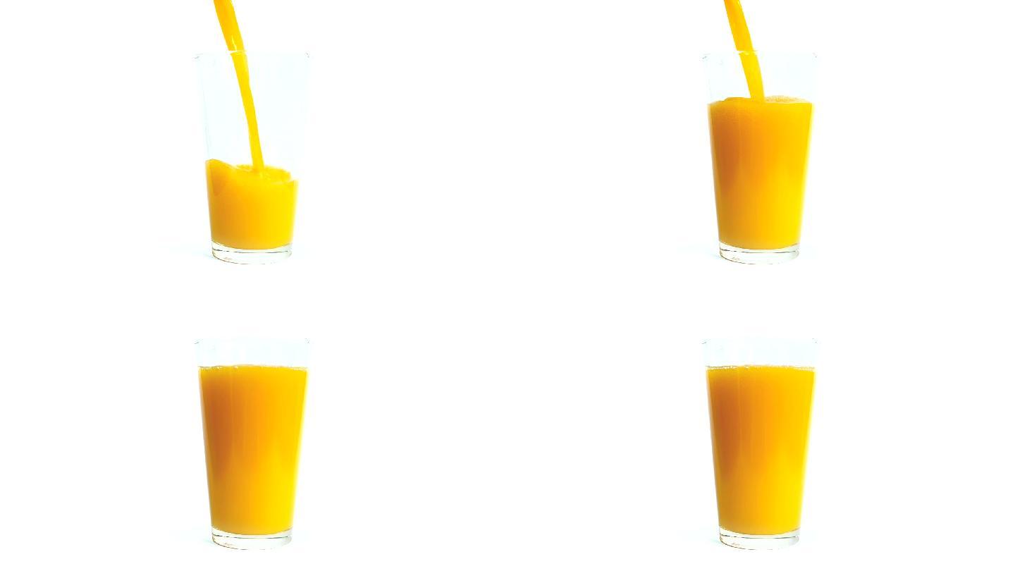 橙汁倒进玻璃杯