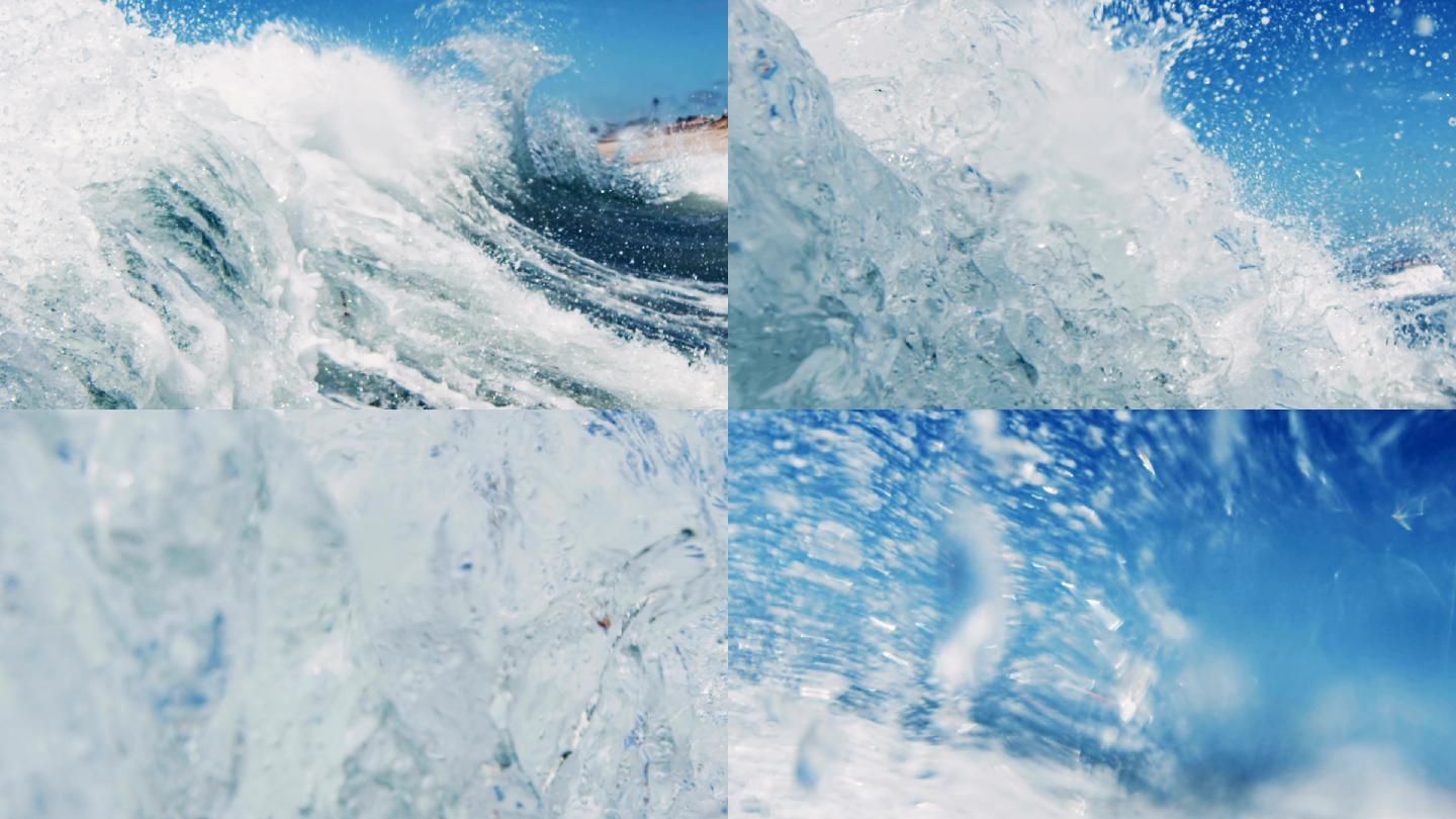 巨大美丽的海浪升格慢镜头浪花海