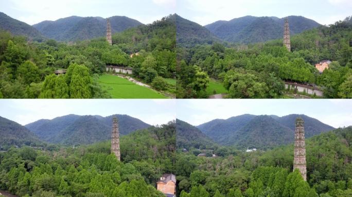 航拍天台著名景点国清风景区寺庙古塔隋塔