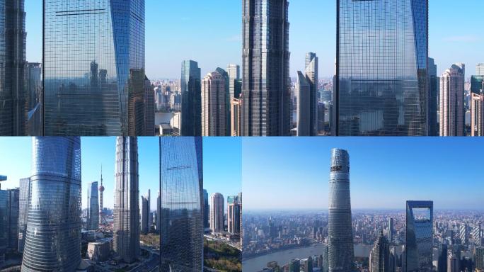 航拍上海陆家嘴国际金融中心上海地标建筑