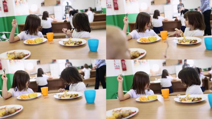 小学生享受健康午餐
