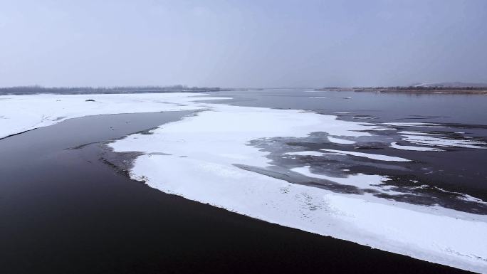冰雪黄河河套平原黄河航拍-13