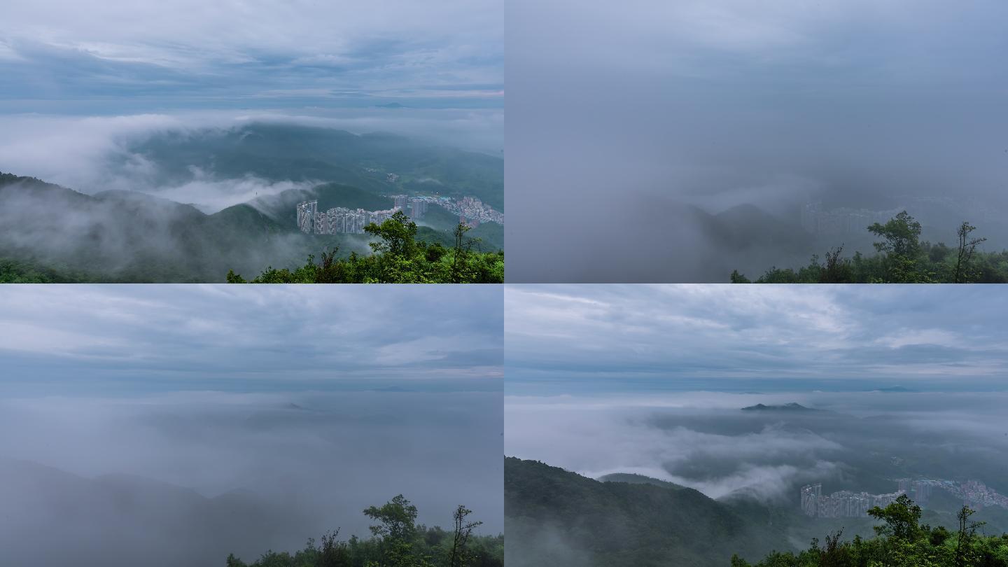 山脚下云雾缭绕延时摄影素材