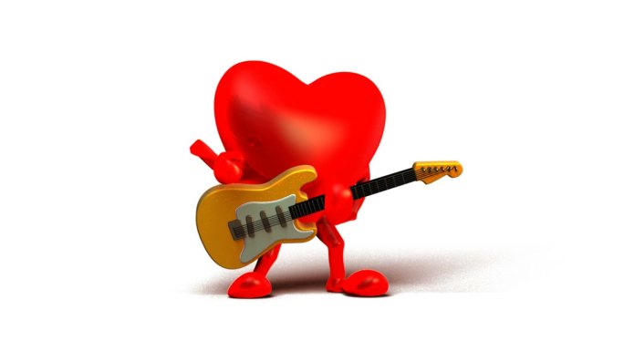 红色爱心在跳舞，弹吉他