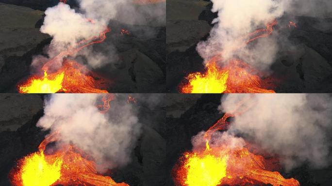 冰岛火山喷发鸟瞰图