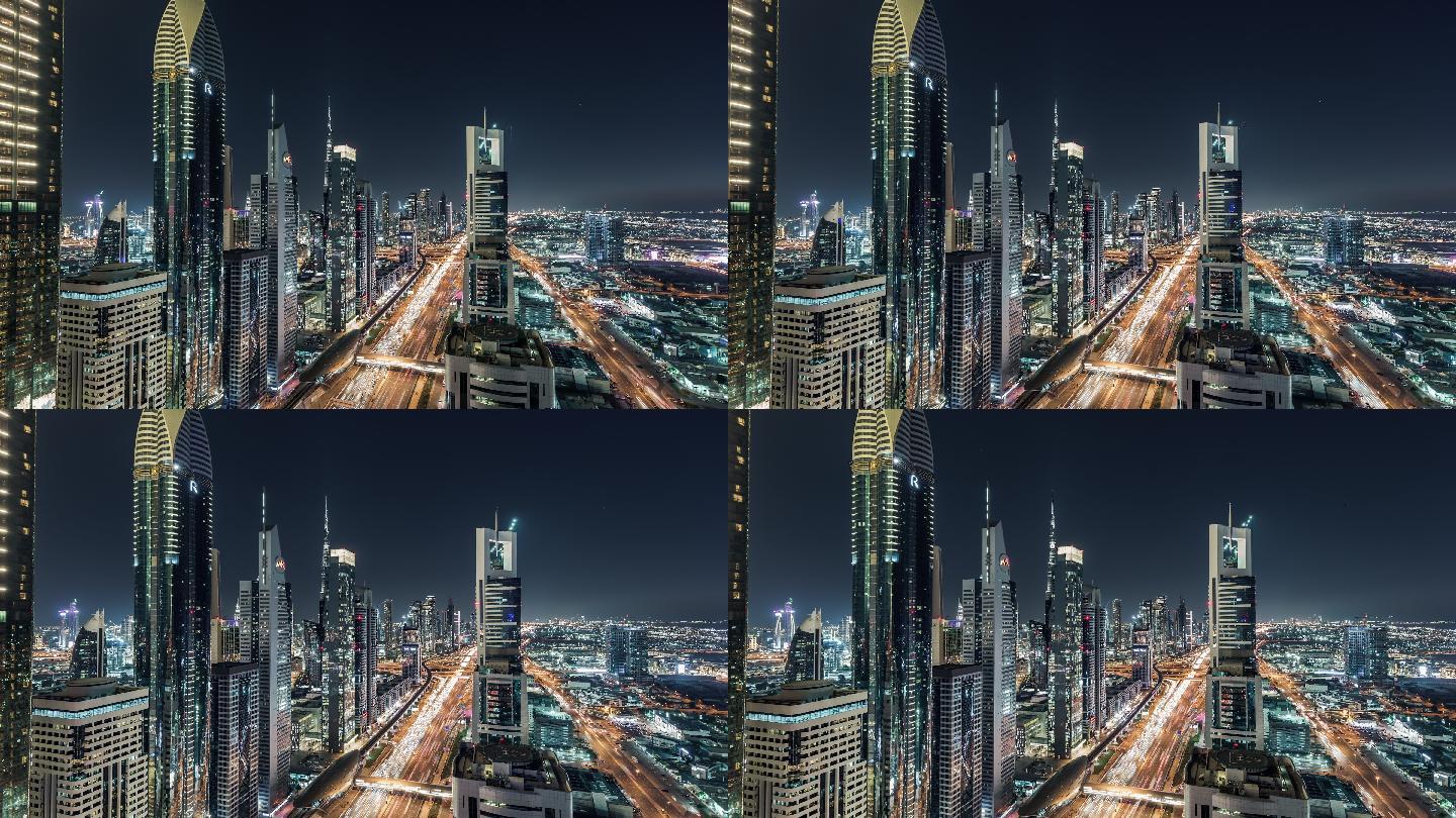 迪拜夜景鸟瞰图石油大国阿拉伯发达