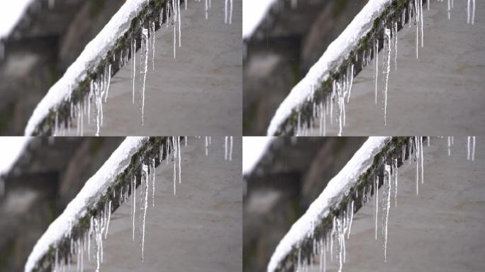 江南浙江冬天寒潮冷空气冰凌冰挂冰柱雪