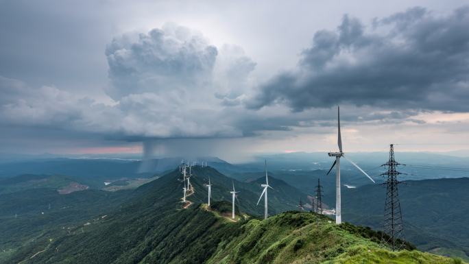 风电场风车积雨云暴雨延时摄影素材