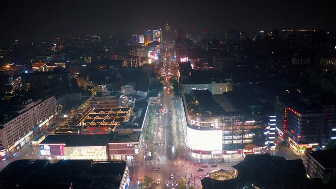 杭州延安路航拍夜景