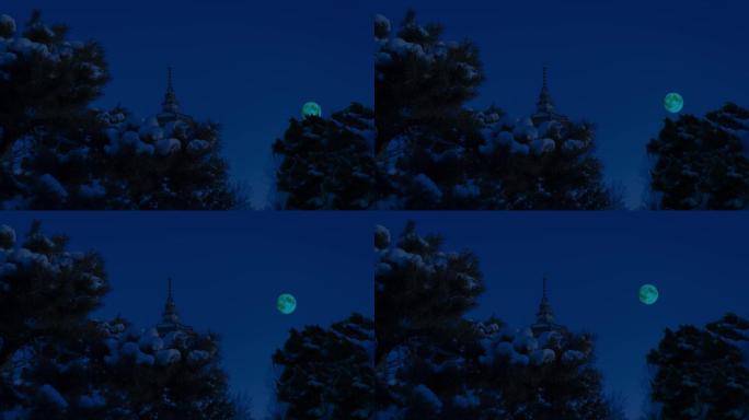 古塔松雪明月升起