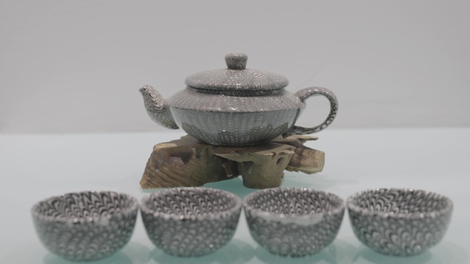 绞胎瓷茶壶茶杯