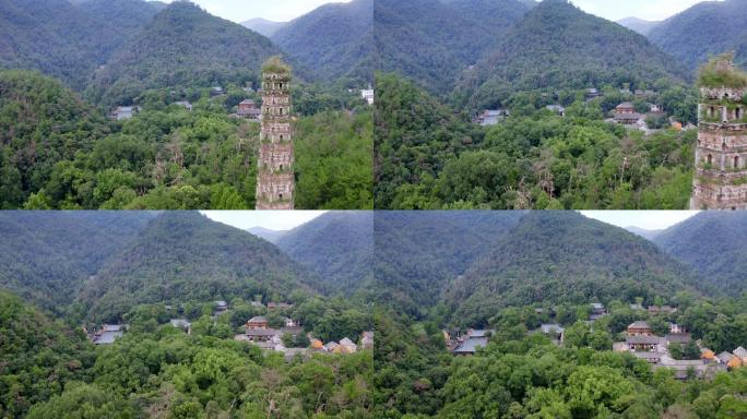 航拍天台著名景点国清风景区寺庙古塔隋塔