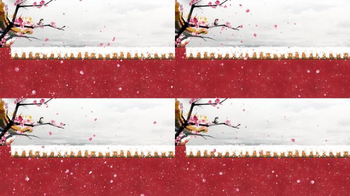 4K古风红墙雪景视频无缝循环