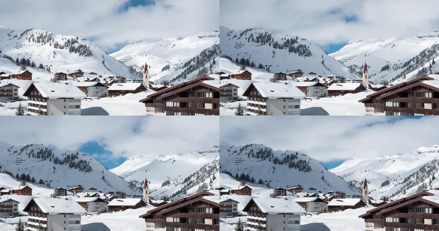 冬季村庄阿尔卑斯山山脉雪山雪景