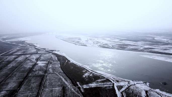 河套平原冰雪黄河航拍