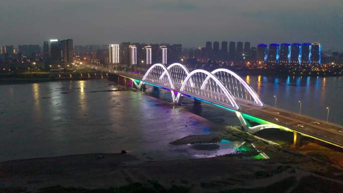 4K航拍山东省临沂市北城新区南京路桥风景
