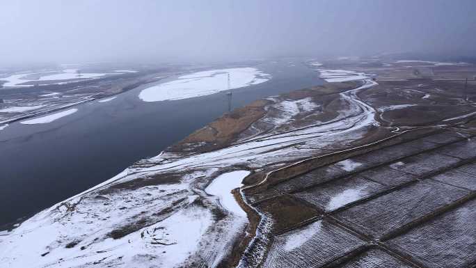 冰雪河套平原黄河航拍-6