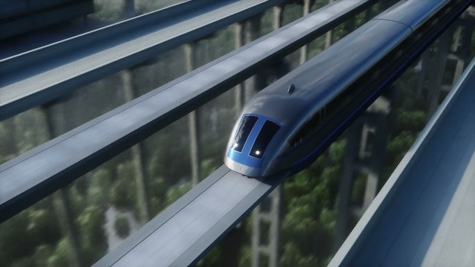 带有单轨和火车的未来火车站。