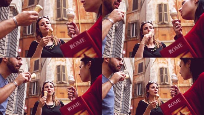在罗马吃冰淇淋的游客
