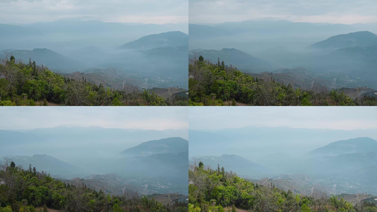 延时视频雾气笼罩的山乡村寨