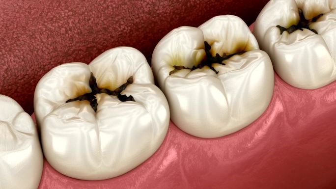 臼齿因龋齿而受损。