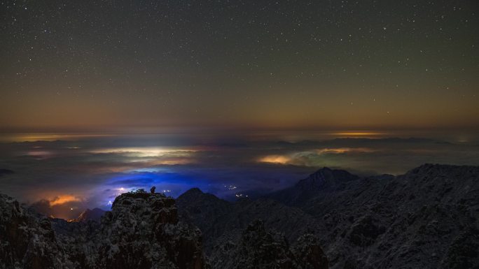 4K安徽黄山猴子观海夜景宇宙星辰天文素材