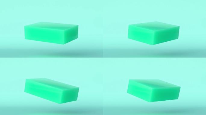 绿色方形旋转3d渲染运动