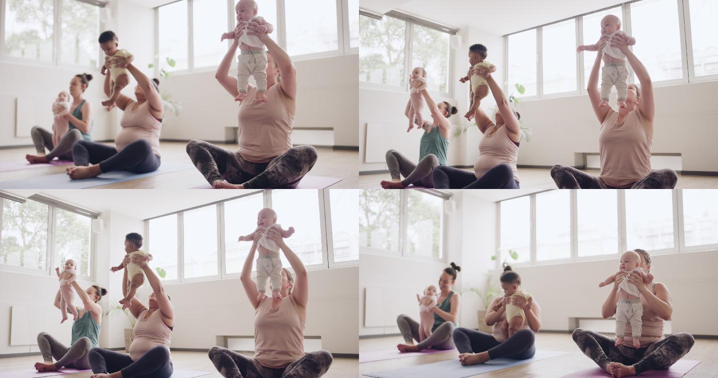 妈妈和宝宝瑜伽课视频素材