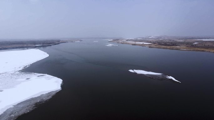 冰面水面河套平原黄河航拍-14