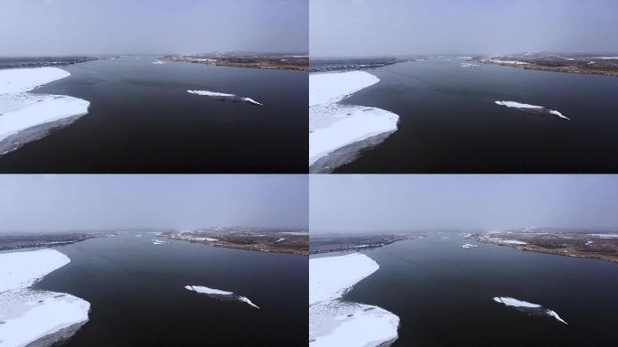 冰面水面河套平原黄河航拍-14