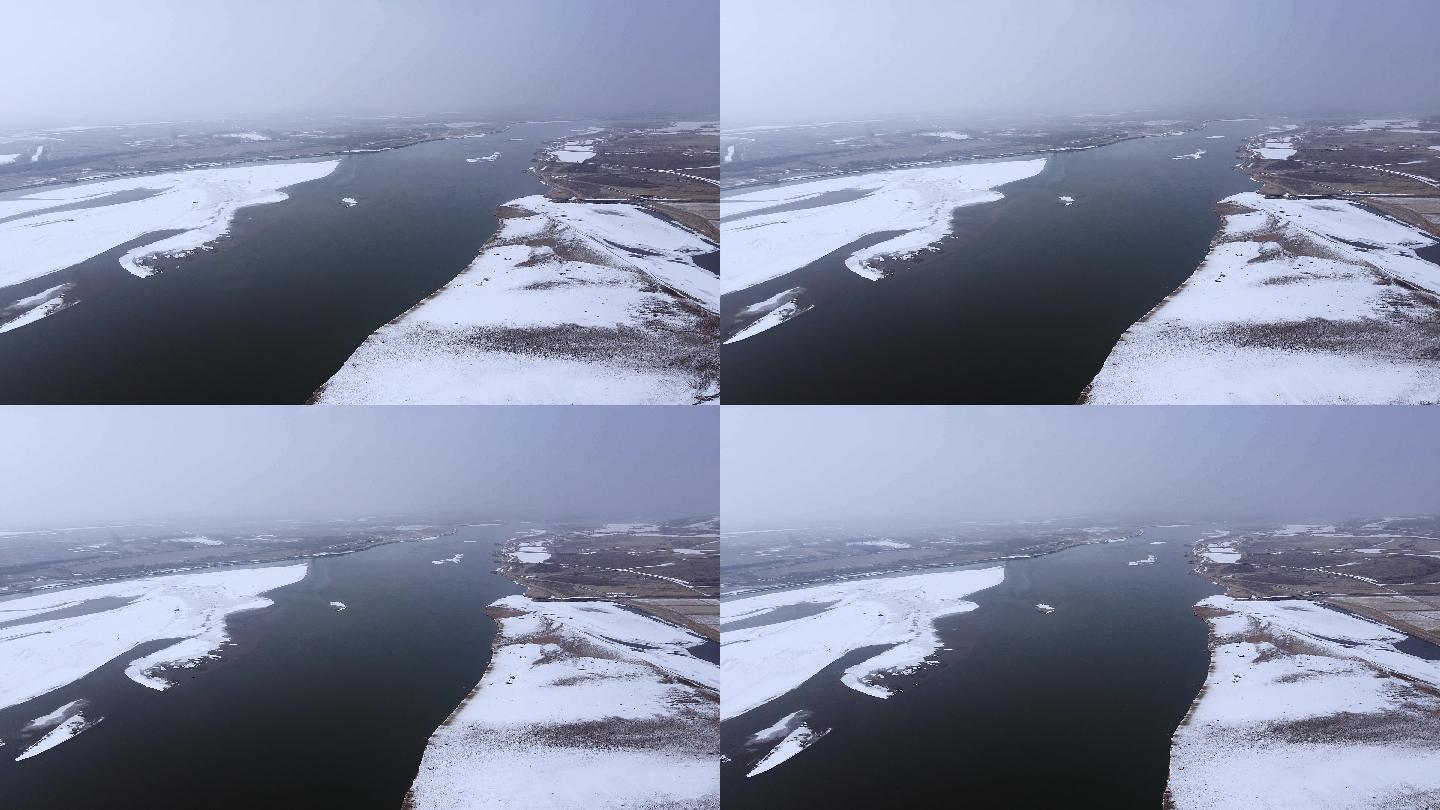 冬季冰雪河套平原黄河航拍
