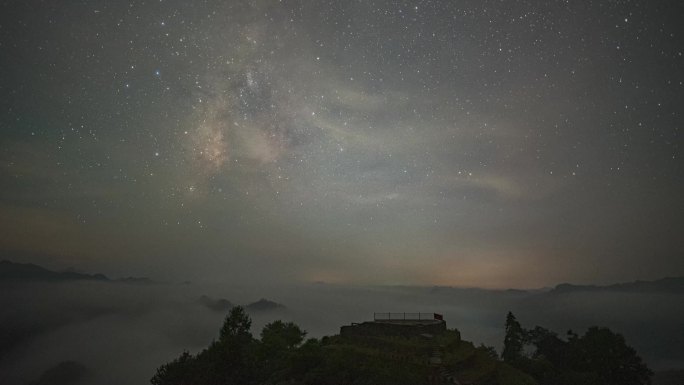 4K 安徽黄山星空 云海 石潭天文银河