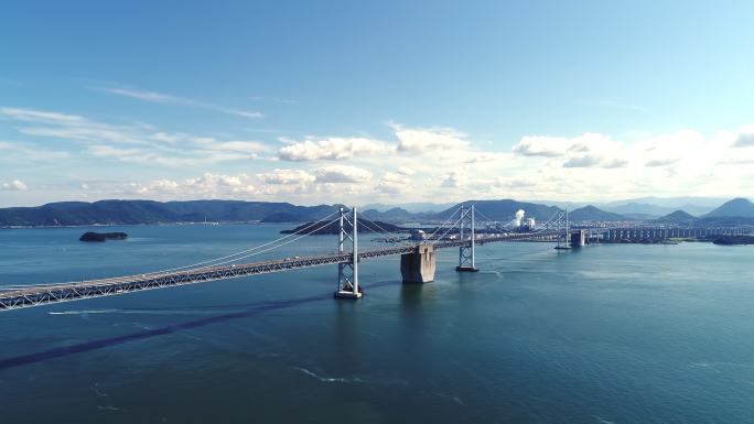 道路鸟瞰图悬索桥跨海大桥大海