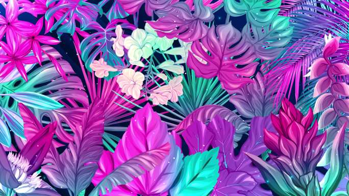 彩色热带植物森林