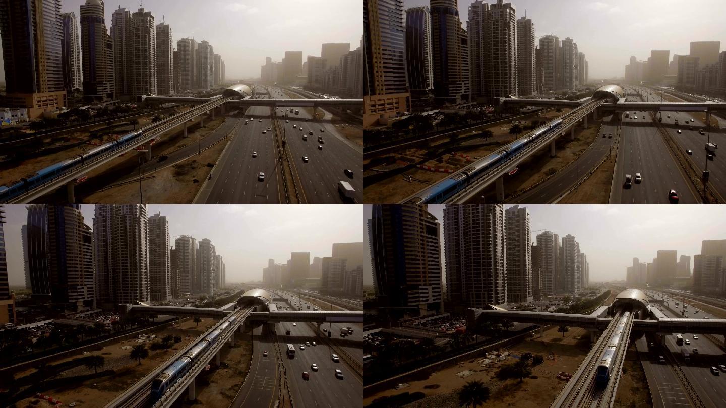 美丽的城市景观航拍中东沙尘