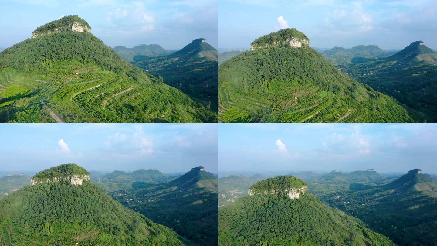 4K航拍山东省沂蒙山地质公园岱崮地貌风景