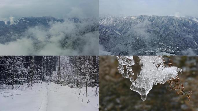 航拍雪山冰凌冰融雪水雪地穿云合集