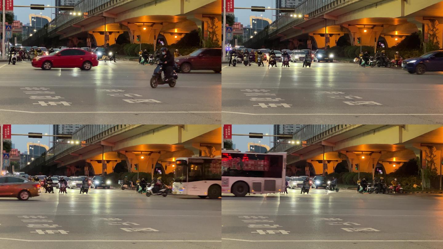 广西南宁下班高峰期车流行驶经过路口