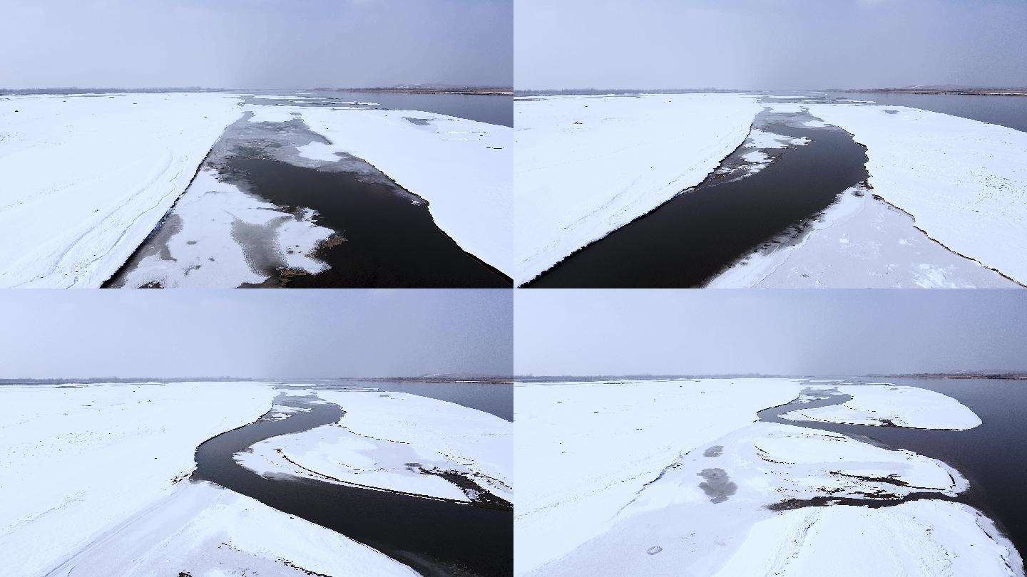 冰雪黄河河套平原黄河航拍-12