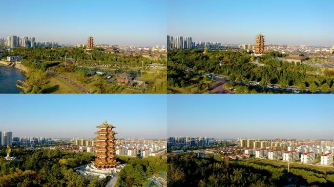 航拍山东省临沂河东区经开区沂河新区风景