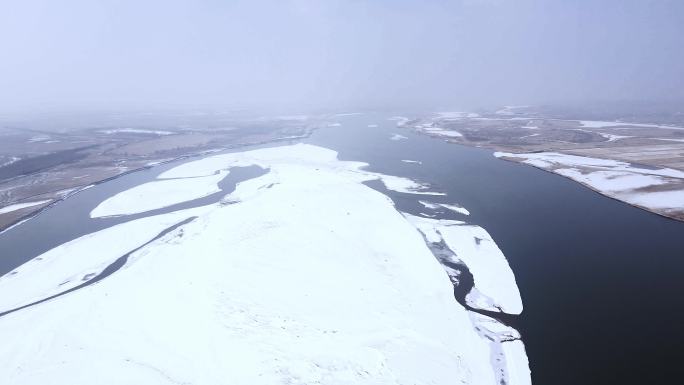 冰雪河套平原黄河航拍-8