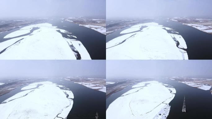 冰雪河套平原黄河航拍-8